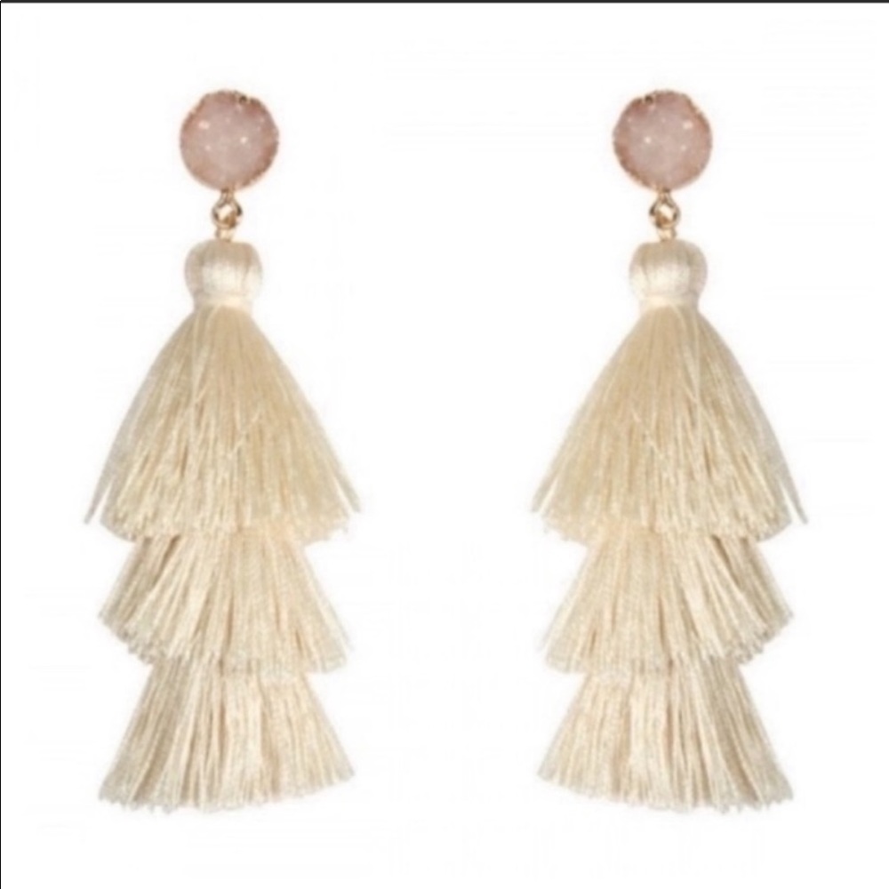 Ivory Druzy Tassel Earings